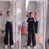 Quần tây nữ ống rộng 100cm cạp cao ngang rốn - Đen Tím, vải dày, công sở học 9