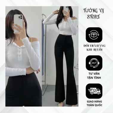 Quần Tây Nữ Ống Rộng Cạp Cao Sang Trọng - Form Dài Tôn Dáng, Vải Mềm Mịn, Phối Đồ Công Sở và Dạo Phố 119k