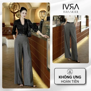 Quần tây nữ ống rộng kẻ sọc form chuẩn sang trọng, công sở thanh lịch, vải đẹp