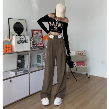 Quần Tây Nữ Ống Rộng Lưng Cao Dáng Suông Cạp Bẻ Độc Đáo Dài 100cm Hack chiều cao, giảm còn 85.000₫ 3