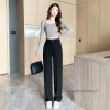 Quần Tây Nữ Ống Rộng Suông Bigsize Đen Lưng Thun Cao, Khóa Trước Co Giãn 3
