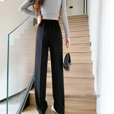 Quần Tây Nữ Ống Rộng Suông Bigsize Đen Lưng Thun Cao, Khóa Trước Co Giãn 7