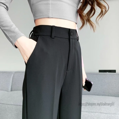 Quần Tây Nữ Ống Rộng Suông Bigsize Đen Lưng Thun Cao, Khóa Trước Co Giãn 8