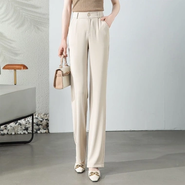 Quần tây nữ ống rộng suông cạp cao màu đen bigsize, 2 khuy, khóa kéo, chất dày co giãn, giảm còn 118.000₫
