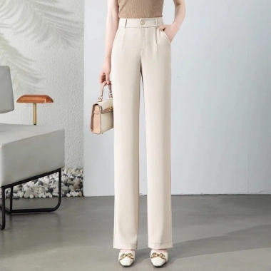 Quần tây nữ ống rộng suông cạp cao màu đen bigsize, 2 khuy, khóa kéo, chất dày co giãn, giảm còn 118.000₫
