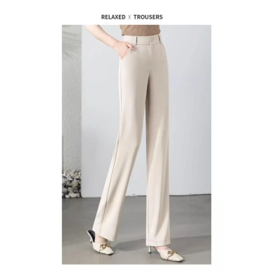 Quần tây nữ ống rộng suông cạp cao màu đen bigsize, 2 khuy, khóa kéo, chất dày co giãn, giảm còn 118.000₫