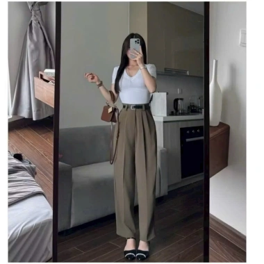 Quần Tây Nữ Ống Suông Lưng Cao Baggy Đai - Form Đứng Hack Dáng, Chất Tuyết Mưa Mềm Mịn, Giá 329k (giá gốc 428k) 6