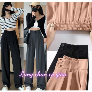 Quần tây nữ ống suông lưng chun cạp cao, cạp to 7cm, size lớn, bản Nấm Lùn - Giá 59.000đ