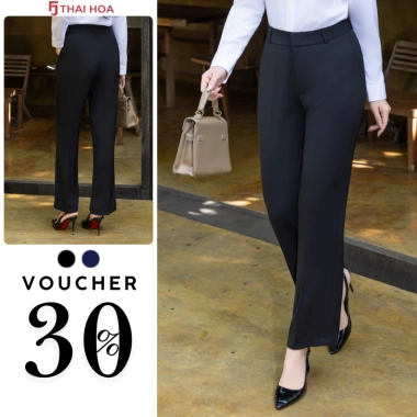 Quần tây nữ ống suông Thái Hòa 979 – Linen trơn co giãn, kiểu dáng đẹp, 455k