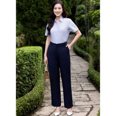 Quần tây nữ ống suông Thái Hòa 979 – Linen trơn co giãn, kiểu dáng đẹp, 455k