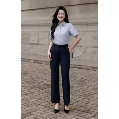 Quần tây nữ ống suông Thái Hòa 979 – Linen trơn co giãn, kiểu dáng đẹp, 455k