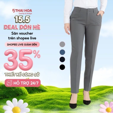 Quần tây nữ QAW2.016-R03 Thái Hòa FORM NHỎ poly cotton 2 ly ống đứng đa màu - 236k