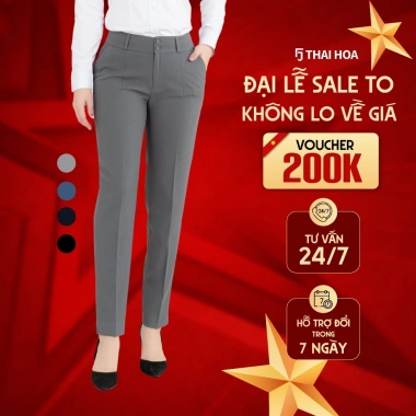 Quần Tây Nữ Thái Hòa 2 Ly Ống Đứng Poly Cotton 2 Cúc FORM NHỎ Giá Ưu Đãi 231k