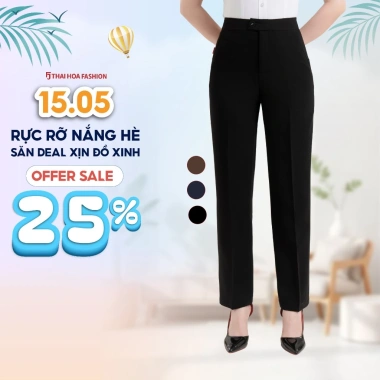 Quần tây nữ Thái Hòa rayon spandex ống đứng phong cách công sở - Giá 396.000đ