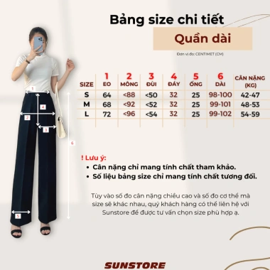 Quần tây nữ Vitex ống rộng lưng cao vải tuyết mưa đen, cài nút, túi sườn công sở