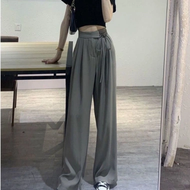 Quần tây ống đứng cạp cao, dây rút thắt nơ - Vải chéo Hàn, giảm 21% chỉ 168.500₫