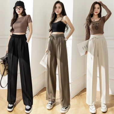 Quần tây ống đứng cạp cao, dây rút thắt nơ - Vải chéo Hàn, giảm 21% chỉ 168.500₫