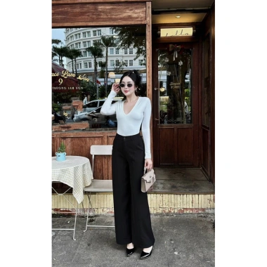 Quần Tây Ống Đứng Lưng Cao Vải Chéo Hàn Đen Dày Dặn Không Li Trước Đủ Size 370k