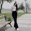 Quần tây ống loe nữ lưng cao 1-2 cúc công sở, hack dáng, cạp cao, vải dày đen 8