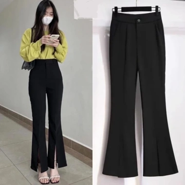 Quần tây ống loe xẻ tà cạp cao vintex loại 1, dài 95cm, giảm giá 95k