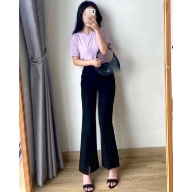 Quần tây ống loe xẻ tà cạp cao vintex loại 1, dài 95cm, giảm giá 95k