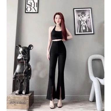 Quần tây ống loe xẻ tà cạp cao vintex loại 1, dài 95cm, giảm giá 95k