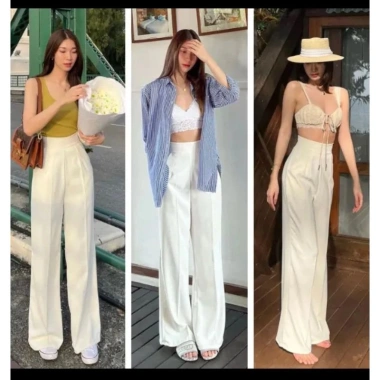 Quần tây ống rộng cạp cao, khoá khéo bên hông dài 100cm vải tuyết mưa, giảm 105k