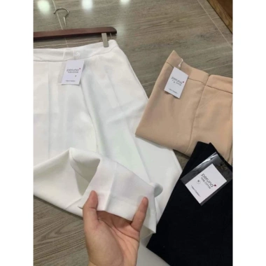 Quần tây ống rộng cạp cao, khoá khéo bên hông dài 100cm vải tuyết mưa, giảm 105k