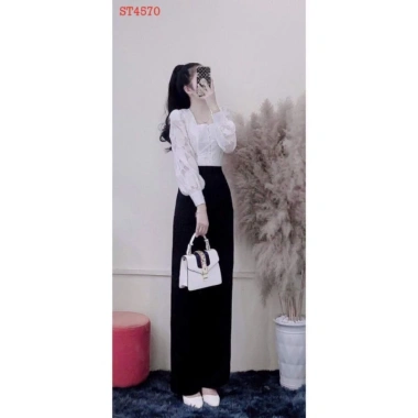 Quần tây ống rộng cạp cao, khoá khéo bên hông dài 100cm vải tuyết mưa, giảm 105k