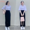 Quần tây ông rộng cạp cao nữ, vải dày đen, dáng suông dài, phù hợp học sinh công sở