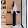 Quần tây ông rộng cạp cao nữ, vải dày đen, dáng suông dài, phù hợp học sinh công sở 3