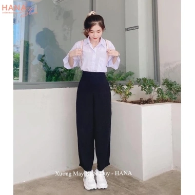 Quần tây ông rộng cạp cao nữ, vải dày đen, dáng suông dài, phù hợp học sinh công sở 4