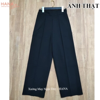 Quần tây ông rộng cạp cao nữ, vải dày đen, dáng suông dài, phù hợp học sinh công sở 5