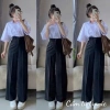 Quần tây ống rộng lưng cao dài dáng công sở màu đen vải mềm cạp cao, giá ưu đãi 69.000₫