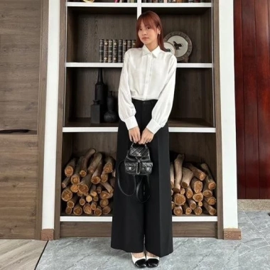 Quần tây ống rộng lưng cao dài dáng công sở màu đen vải mềm cạp cao, giá ưu đãi 69.000₫