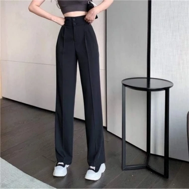 Quần Tây ống rộng nữ lưng cao 2 cúc vải tuyết mưa loại 1 dài 100cm giảm giá 115k