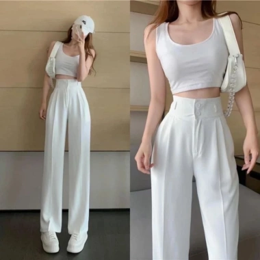 Quần tây ống rộng nữ lưng cao che khuyết điểm, Tuyết mưa loại 1, dài 100cm, giá ưu đãi 77.983₫