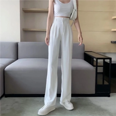 Quần tây ống rộng nữ lưng cao che khuyết điểm, Tuyết mưa loại 1, dài 100cm, giá ưu đãi 77.983₫