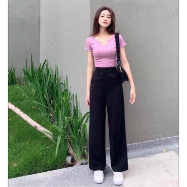 Quần tây ống rộng nữ lưng cao Culottes dài 95cm, thoáng mát, giá chỉ 83.000₫