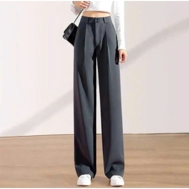 Quần Tây ống rộng suông đứng cạp khóa bản to 2 cúc không dãn, lưng cao, dài 100cm - Đen/Trắng, giảm còn 74.999đ