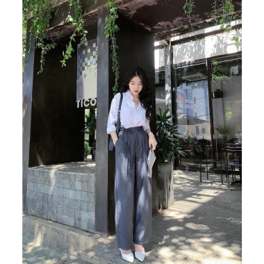 Quần tây ống rộng Ulzzang độc quyền CubedLemon thắt dây 1 bên - 131.864₫ 2