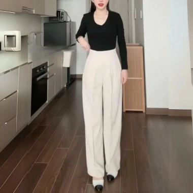 Quần tây ống suông khóa sườn vải gold lưng cao tôn dáng, giảm giá 299k - Outfit đi học làm việc