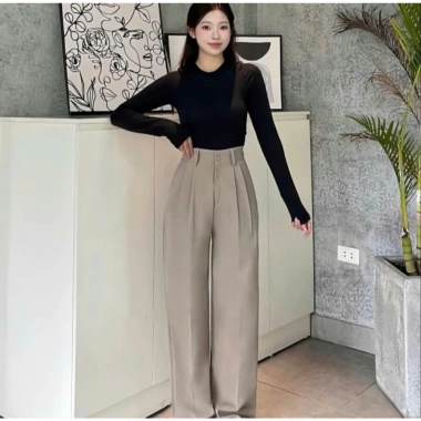 Quần Tây Ống Suông Nữ Cạp Cao 1 Cúc Gold Nhật mềm, độ rủ - Giá ưu đãi 125k