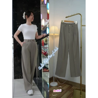 Quần Tây Ống Suông Nữ Cạp Cao Vải Gold Nhật Đai Mềm Mịn, Tôn Dáng, Giá 215.000