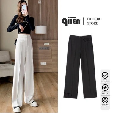 Quần Tây Ống Suông QIIEN Nữ Lưng Cao Ống Rộng Kéo Khoá Trước Mã H82 Ưu Đãi 142k 2