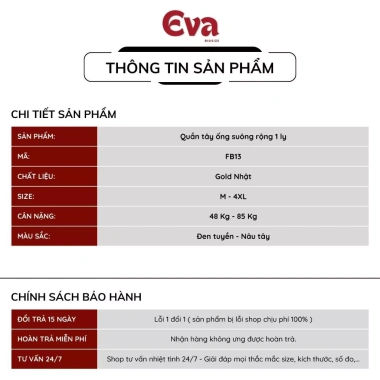 Quần tây ống suông rộng 1 ly Bigsize vải Gold Nhật lưng cao công sở FB13 EVA Giá ưu đãi 229k 2