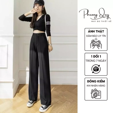 Quần tây ống suông rộng cạp cao nữ công sở vải trượt hàn giá giảm 352.800 VND