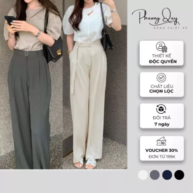 Quần tây suông dài ống rộng nữ công sở cạp cao chất liệu trượt hàn 4 màu, giá 354.200đ