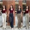 Quần tây suông ống rộng cạp cao, dây lưng tôn dáng, vải Gold Nhật mềm mịn không nhăn 130k 2