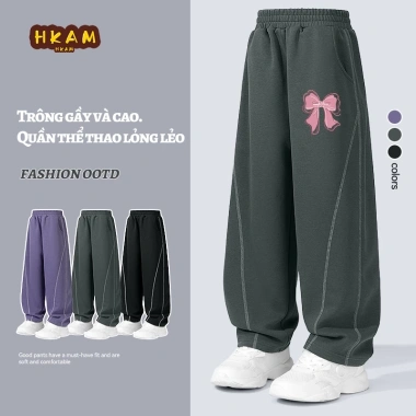 Quần Thể Thao Bé Gái Dáng Rộng Sành Điệu, Thường Ngày Mùa Xuân Thu In Nơ - Giá 210.000đ
